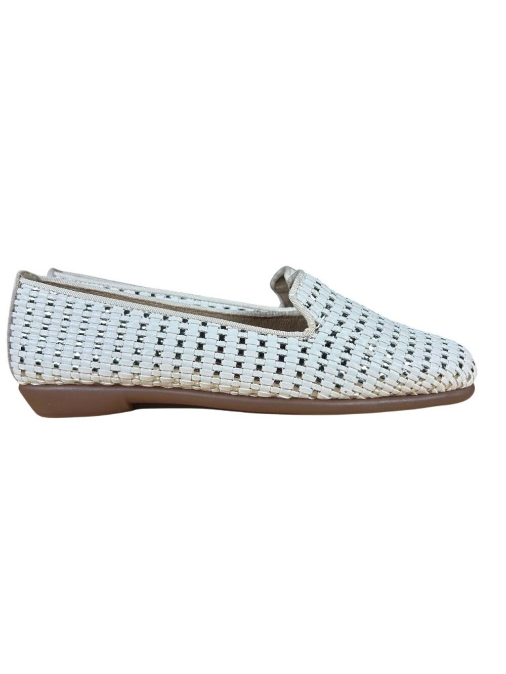 Aerosoles Women's Betunia Slip-on Loafer Woven White Silver Size 8M NWOB